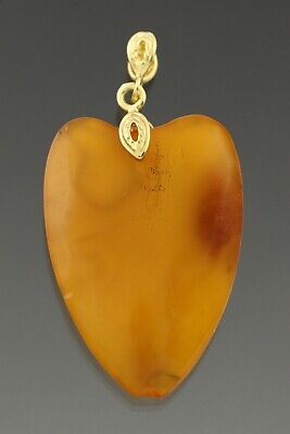 ANTIQUE Vintage Genuine BALTIC AMBER Silver Gold Plated Pendant 4.3g 200604-28