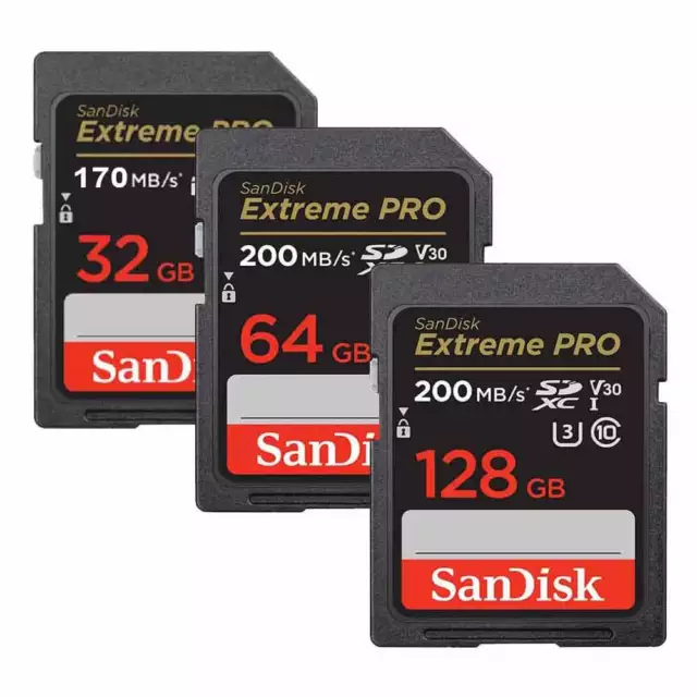 SanDisk SD Card 32GB 64GB 128GB Extreme PRO SDXC UHS-I V30 4K U3 Class 10 UK
