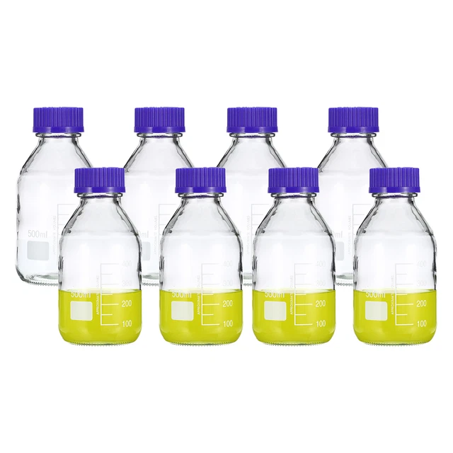 8 Pack Media Storage Bottles, 500ml Borosilicate Glass Graduated Bottles Clear