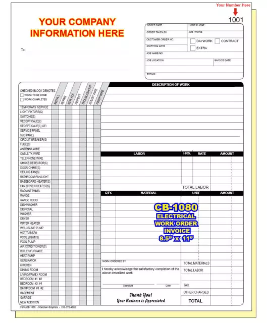Plumbing Invoice Work Order Forms - 3 Part Carbonless - 8.5 x 11 - TMG106