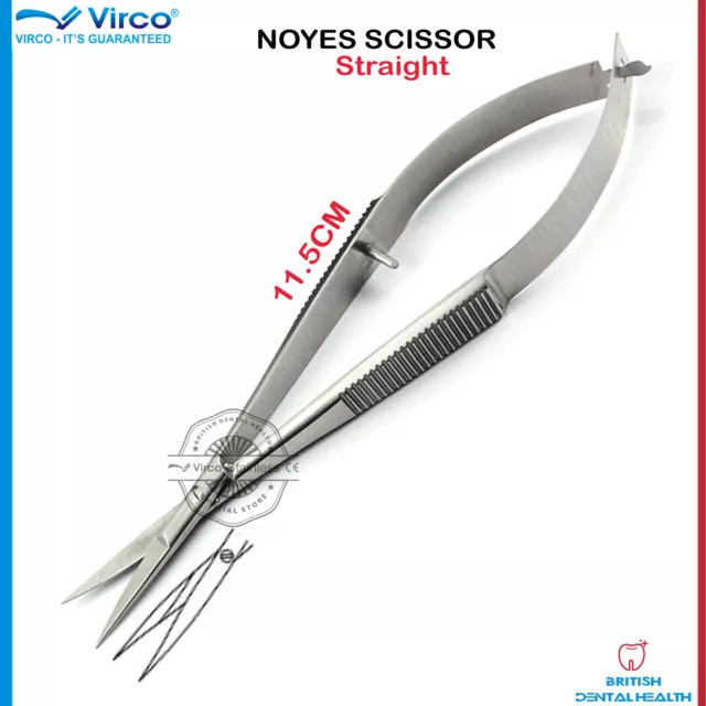 5X Microsurgical Straight Noyes Scissors Spring Action Castroviejo Ophthalmic 3