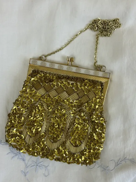 VINTAGE 1960s gold beaded sequin evening bag