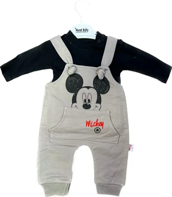 NEU! Baby Boy Jungen 2tlg Set Strampler Latzhose Shirt Outfit Gr.74 Mickey Mouse