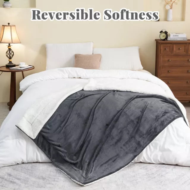 Sherpa Fleece Throw Blanket Reversible Warm Soft Blanket For Sofa Bedroom Travel 2