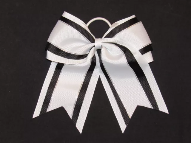 NEW "White & Black Glitz" Cheer Bow Pony Tail 3" Ribbon Girls Bows Cheerleading