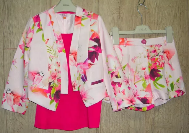 Ted Baker Girls Pink Floral Blazer Short Top Matching Suit Outfit Age 5-6 116cm