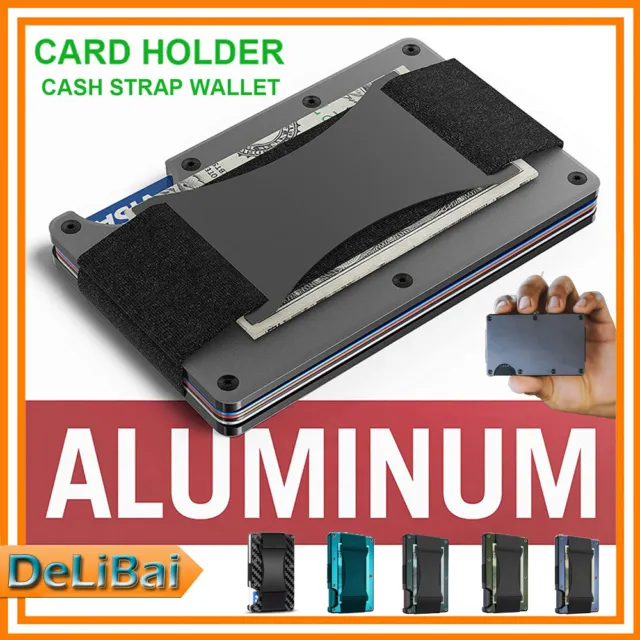 Men Carbon Fiber Wallet Cash Strap RFID Blocking Slim Minimalist Aluminum Holder