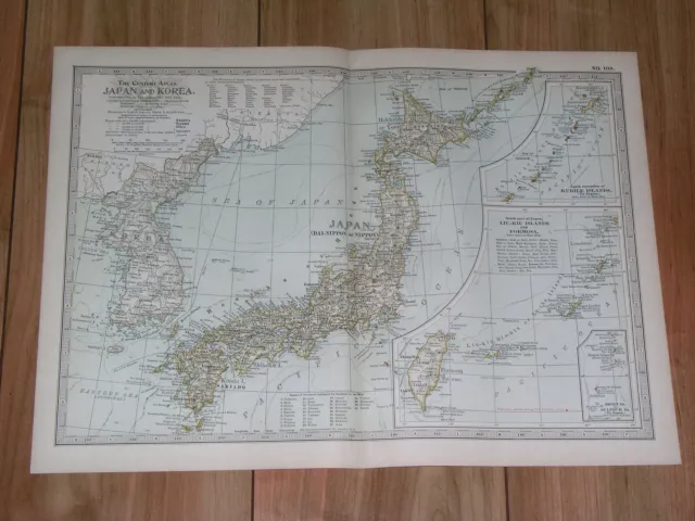 1897 Antique Dated Map Of Japan Korea Taiwan Kuril Ryukyu Liukiu Islands