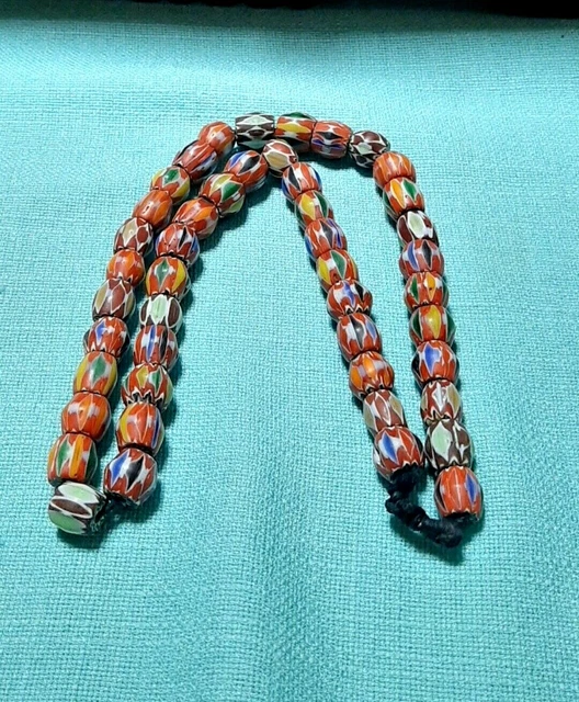 old african trade beads glass necklace liuli antique tibetan Chevron H6 155gram