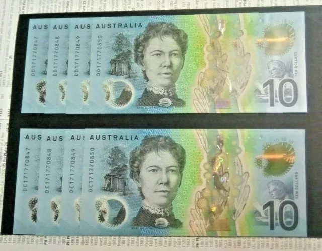 Rare 2017  Australia  Ten Dollars  Four Consecutive Prefixes And Numbers