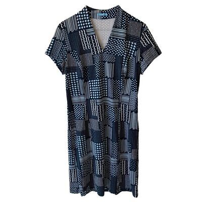 J. McLaughlin Ivana Short Sleeve V Neck Blue Catalina Cloth Dress Medium