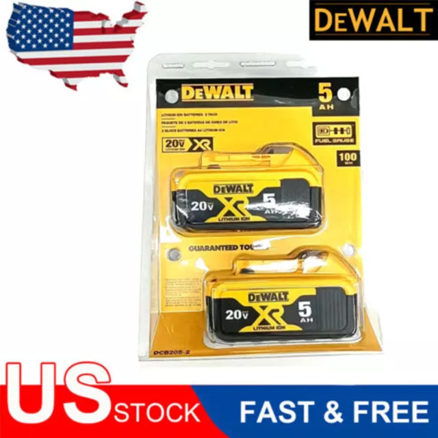 Two DeWalt DCB205 Battery Pack 20-Volt MAX XR Li-Ion Premium 5.0Ah 20V