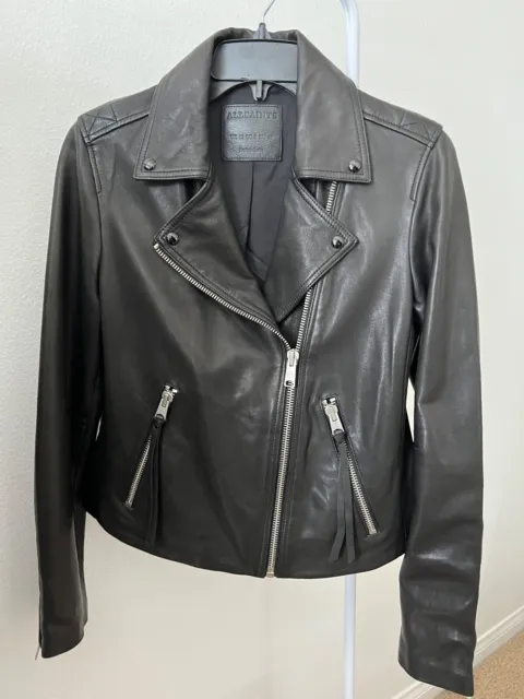 Dalby womens black leather all saints jacket