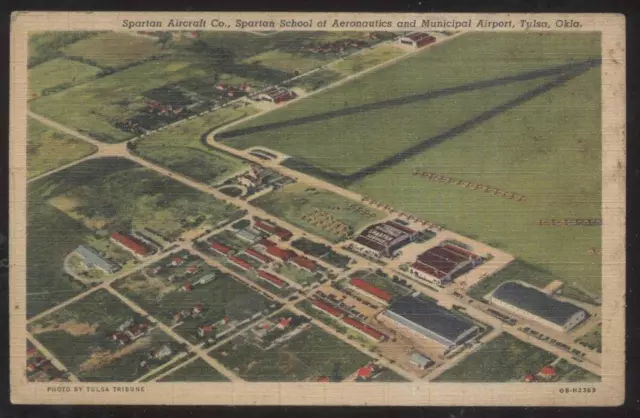 Postcard Tulsa Ok/Oklahoma Spartan Aircraft Aeronautics School Bird's Eye 1930'S