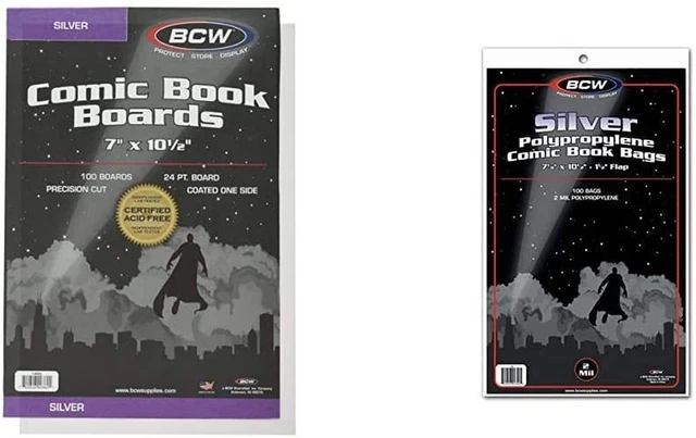 Backing Boards, 7 X 10 1/2", Silver & Comic Bags, Silver 7 1/8" X10 1/2" + 1 1/2