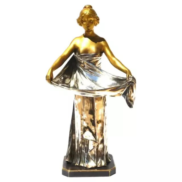 Figura de Maurice Bouval Art Nouveau Francés Dorado y Plateado Bronce Vídeo Bolsillo C