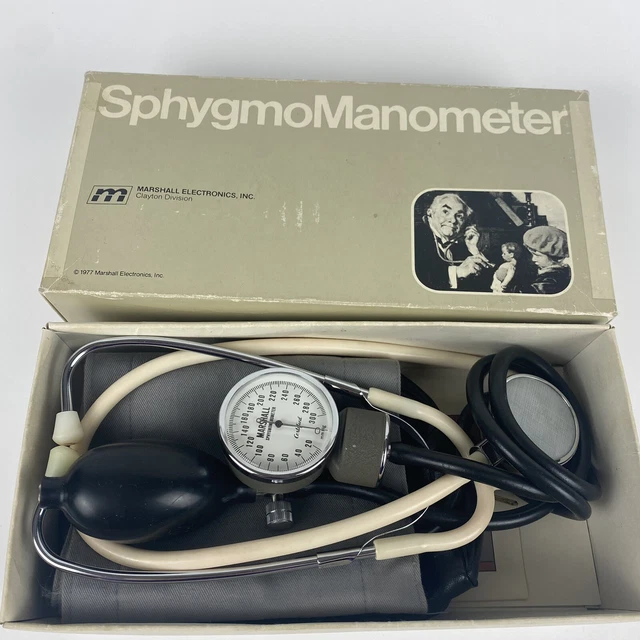 1977 Vintage Marshall Electronics SphygmoManometer Blue Blood Pressure Cuff set