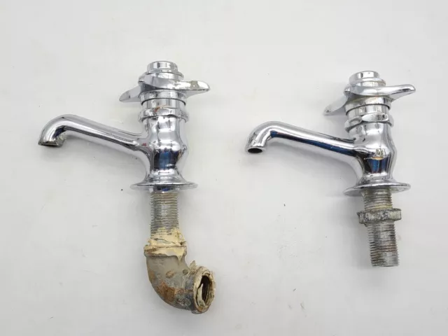 Pair of antique nickel plated brass Faucets, hot and cold