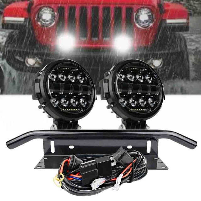 2pcs 7'' LED Work Lights+23'' Bull Bar Bumper License Plate Mount Bracket+Wiring