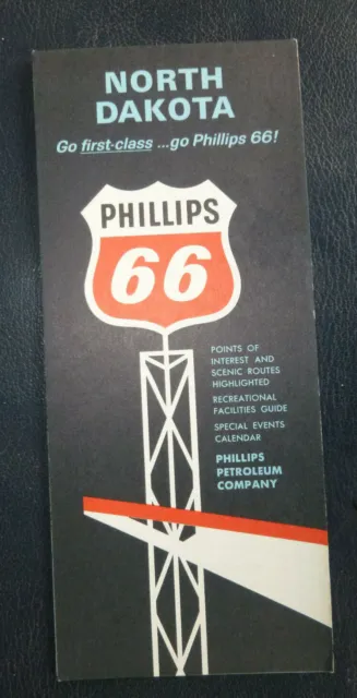 1965 North  Dakota road  map Phillips 66 oil gas events calendar guide