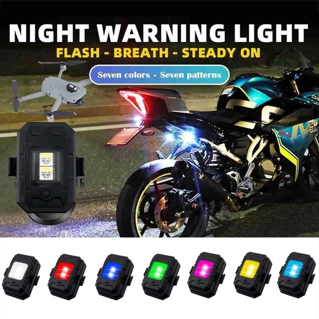 USB Rechargeable 7 Colors Motorcycle Bike Drone LED Warning Strobe Lights~