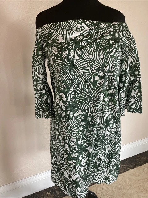 hm off shoulder dress Green & White Floral Print