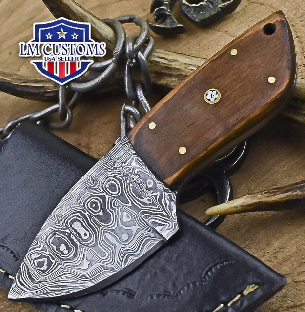 Custom Skinner Knife Ladder Damascus Walnut Wood Wooden Bolster Hiking