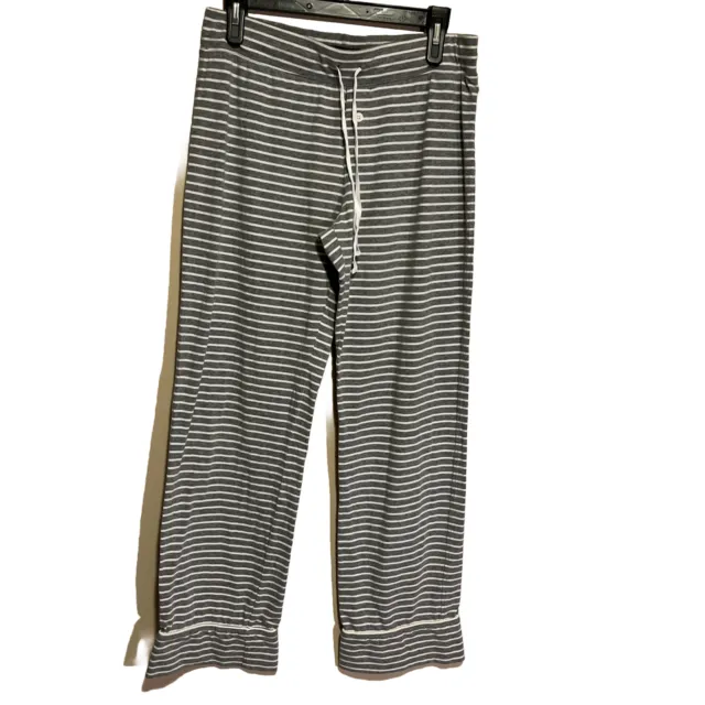 J Crew Dreamy Cotton Pajama Pants Gray White Stripe Pull On Drawstring Size S