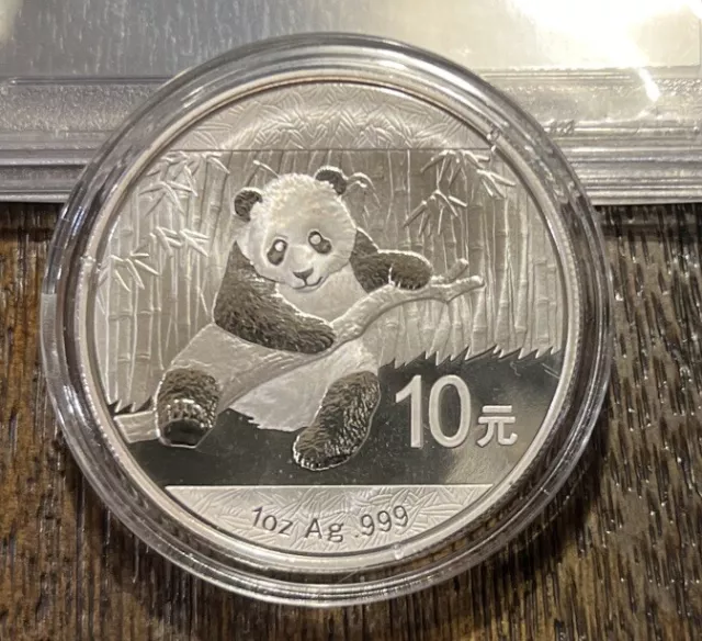 2014 Panda 1 Troy Ounce .999 Fine Silver Coin - Gem BU - Capsule