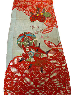 Vintage Japanese Girl's Kimono Rinzu Silk Fabric, Light Blue Hitta 78cm(31")  B