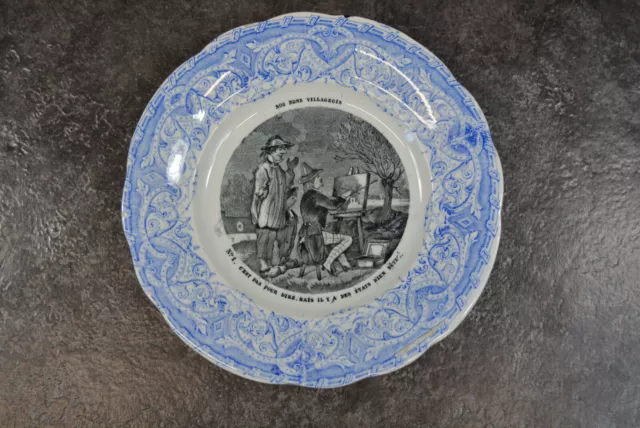 Ancienne Assiette Humoristique Creil Et Montereau  Nos Bons Villageois N°1