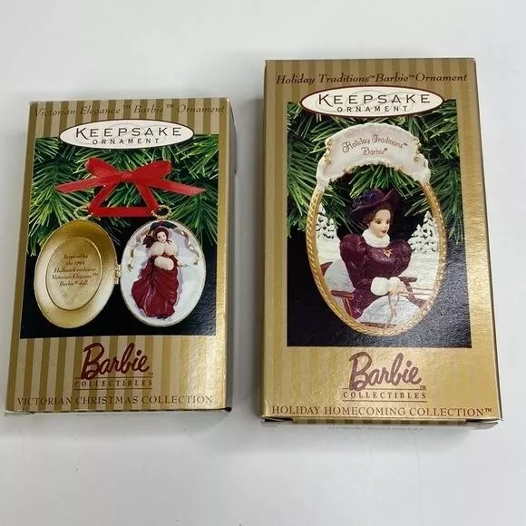 Vintage Barbie 1997 HALLMARK KEEPSAKE Lot of 2 Christmas Ornaments with Orig Box