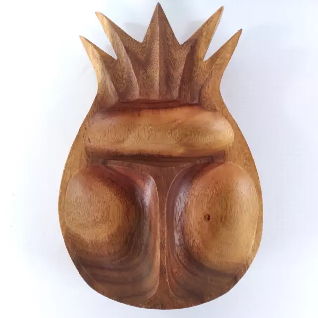 TropEco Hawaii Handcarved Monkey Pod Wood Pineapple Shaped Divided Tray Dish