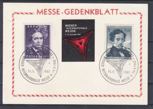 Messe Gedenkblatt Wiener Messe gelaufen 1962 mit Sonderstempel