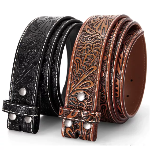 Classic Western Design Mens Leather Snap On Belt for Men Women Without Buckle