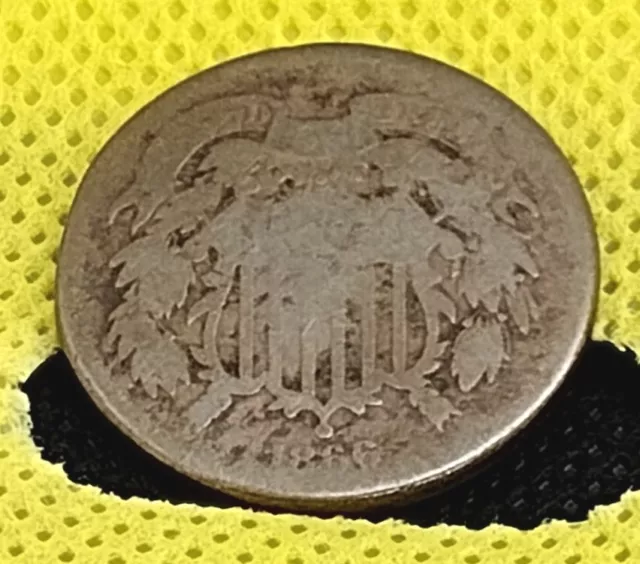 1866 USA - 2 Cents - Union Shield -  Bronze Coin. Fair Condition