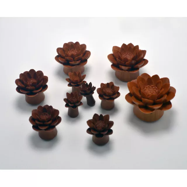 Water Lily Flower Plugs (8g - 1") - Sawo Wood Gauges - Tribal Gauges