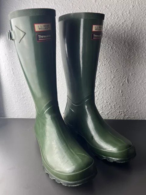 Vintage LL Bean Wellies Thinsulate Rubber Rain Boots Green Size 9 Men’s