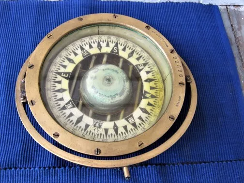 Antique E.s. Ritchie & Sons Brass Ship's Nautical Maritime Compass