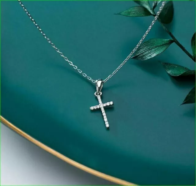 1 CT LAB Created Diamond Cross Necklace Pendant Necklaces 14K White ...
