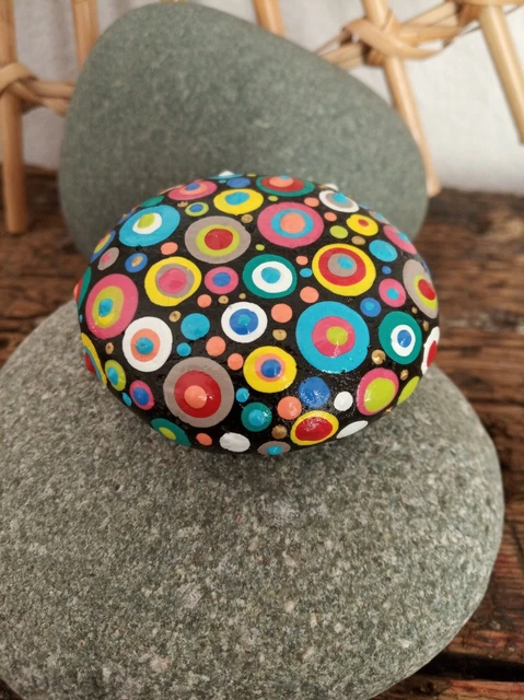 Galet Mandala Peint Main – Dot Art – Pierre De Méditation Bleue – Fait Unique