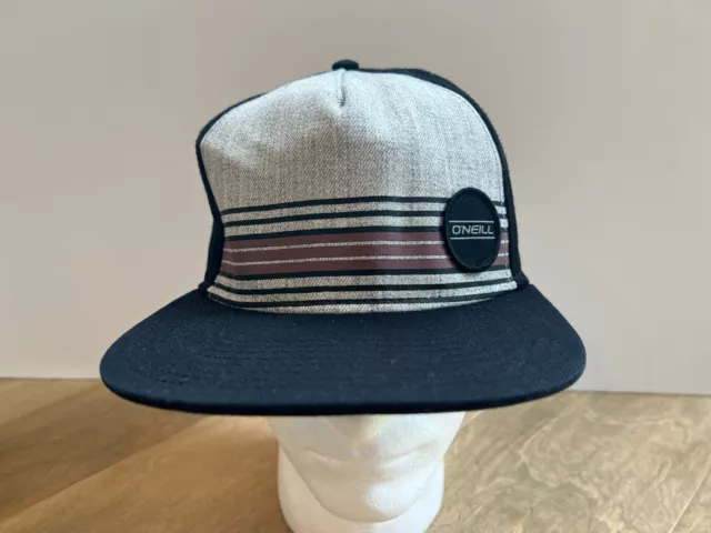 O'Neill Surf Logo Black/Grey/Red Striped Snapback Hat Cap Acrylic Wool
