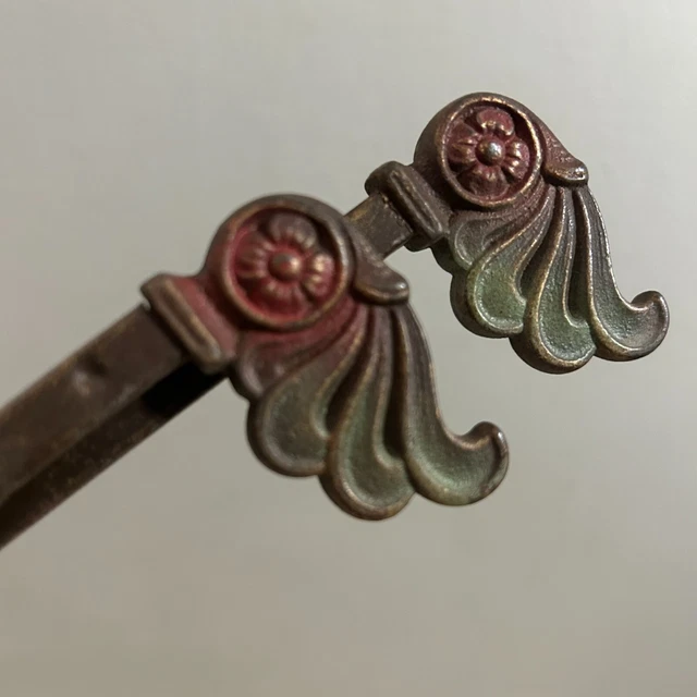 Antique Victorian Swing Arm Adjustable Curtain Rods Painted Metal Scroll Floral