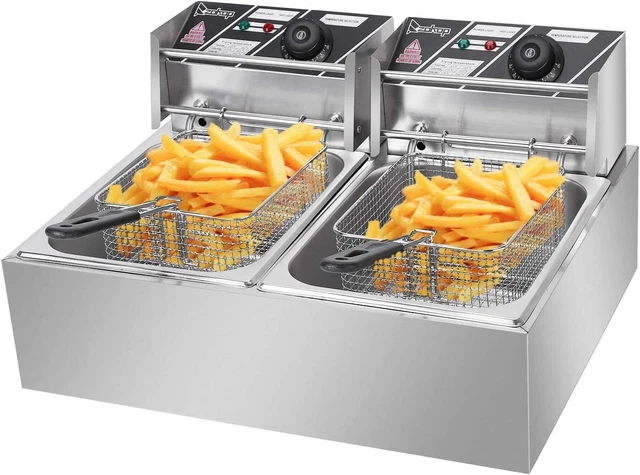 5000W 12L Stainless Steel Electric Deep Fryer Dual Tank Commercial Restaurant