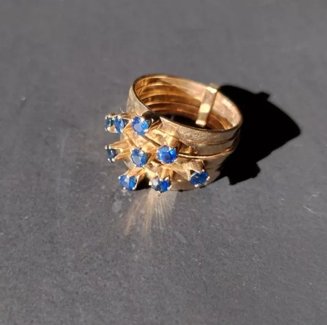 18k Solid rose Gold Genuine Blue Sapphire Slave Ring Antique 6.3 grams Size 7.5