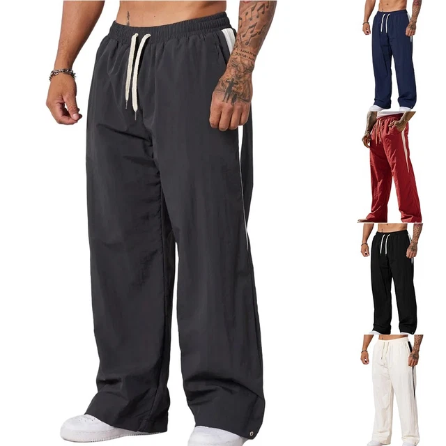 Survêtement Baggy Coupe Large Jogging Homme Pantalon Baggy Cargo Sweatpants Mode Sport Pantalon Large Workout Training Chaud Pants Avec Poches(02-Blanc,XXL Bas De Jogging Homme