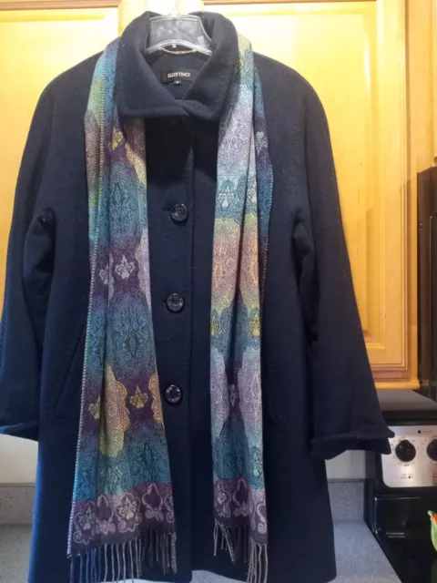 Ellen Tracy Blue Button Wool Angora Blend Pea Coat Lined Size 12