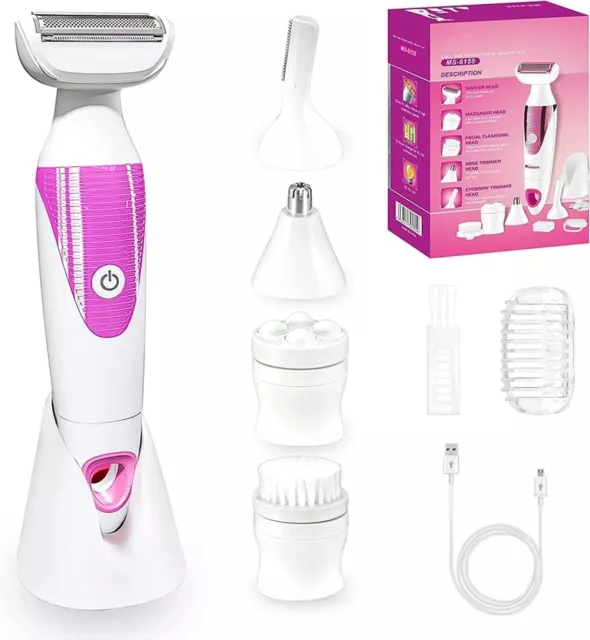 5 in 1 Womens Electric Razor Set, Facial Cleansing, Massager, Hair Remover for