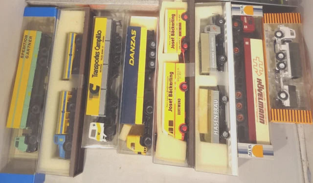 ECHELLE HO 1/87° LOT DE 8 CAMIONS TRANSPORTS INTERNATIONAUX MARQUES