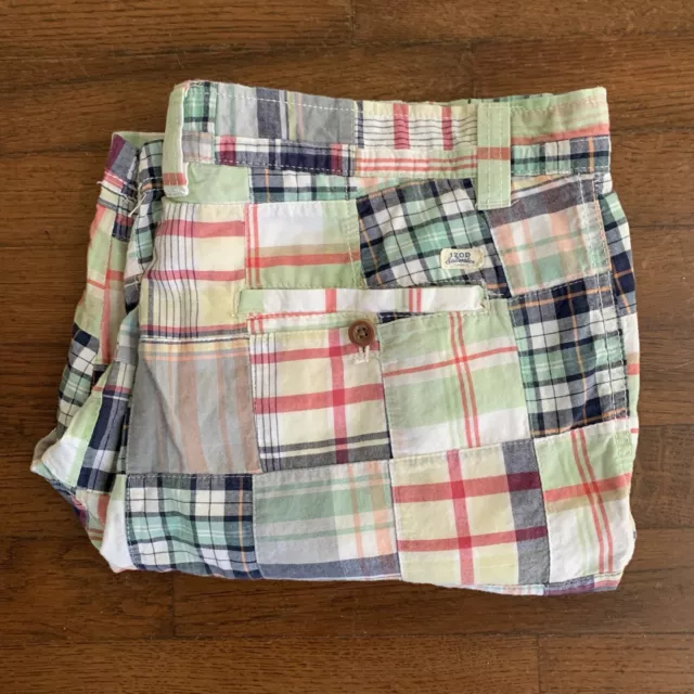 IZOD Saltwater Madras Multicolor Patchwork Flat Front Chino Mens Shorts Size 36